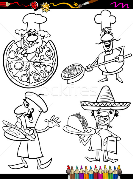 cook chefs set cartoon coloring book Stock photo © izakowski