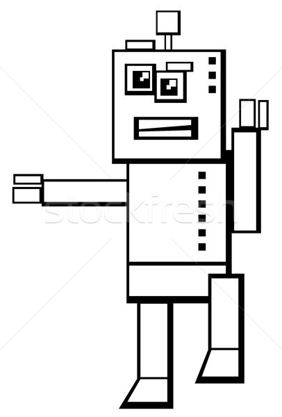 Robot personnage livre de coloriage blanc noir cartoon illustration [[stock_photo]] © izakowski