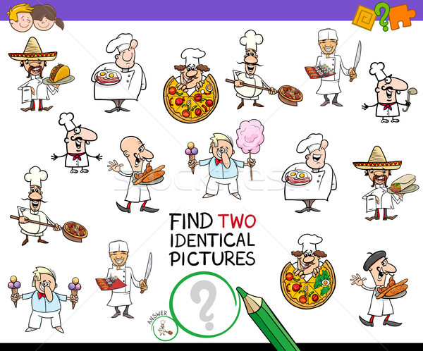find two identical chef characters game for kids Stock photo © izakowski