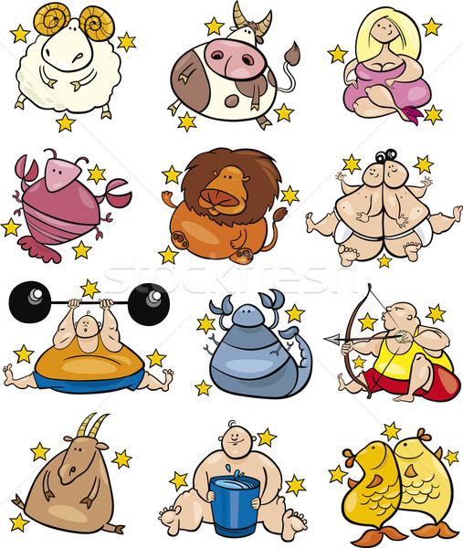 Nadwaga cartoon zodiak znaki ilustracja Zdjęcia stock © izakowski