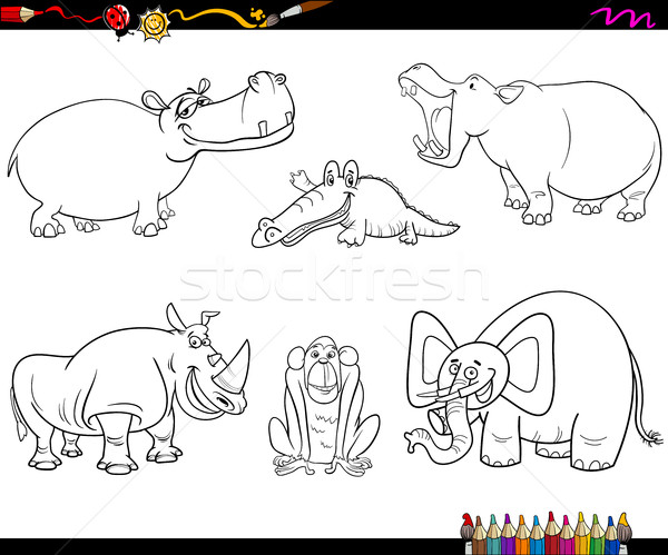 animal characters coloring page Stock photo © izakowski