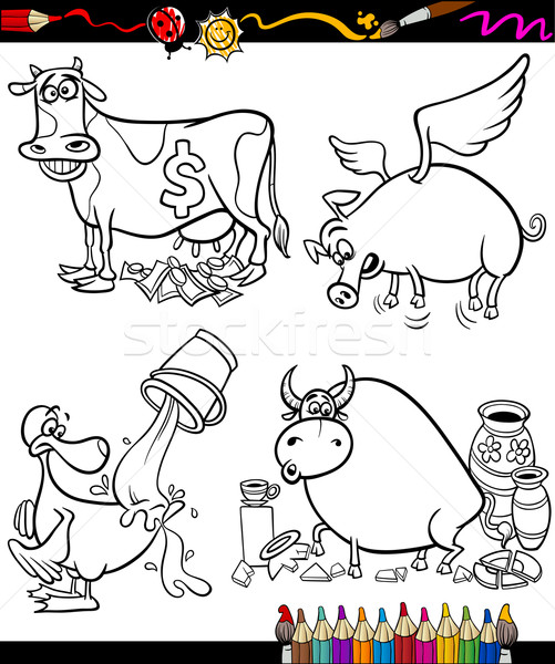 Proverbe desen animat set carte de colorat ilustrare Imagine de stoc © izakowski