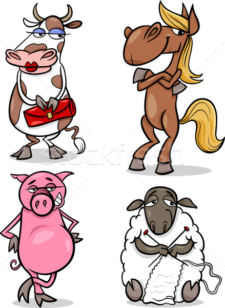 Zwierzęta gospodarskie cartoon humor zestaw ilustracja funny Zdjęcia stock © izakowski