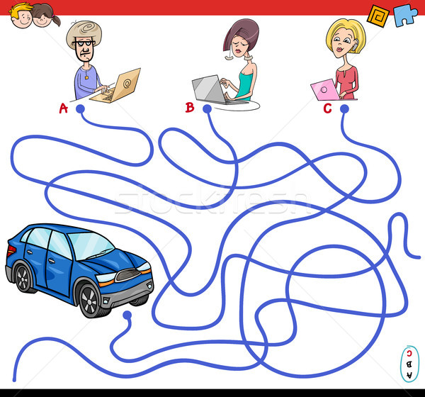 Stock photo: cartoon paths maze game with people and car