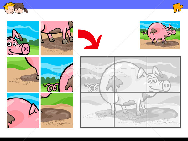 Puzzle Schwein Zeichen Karikatur Illustration Stock foto © izakowski