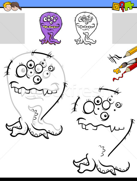drawing and coloring worksheet with funny monster Stock photo © izakowski