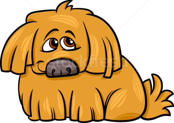 Stock foto: Cute · haarig · Hund · Karikatur · Illustration · glücklich
