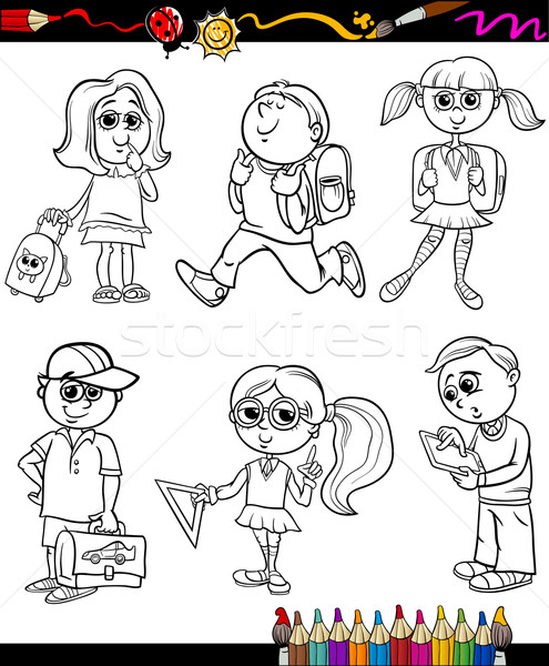 school kids group cartoon coloring book Stock photo © izakowski