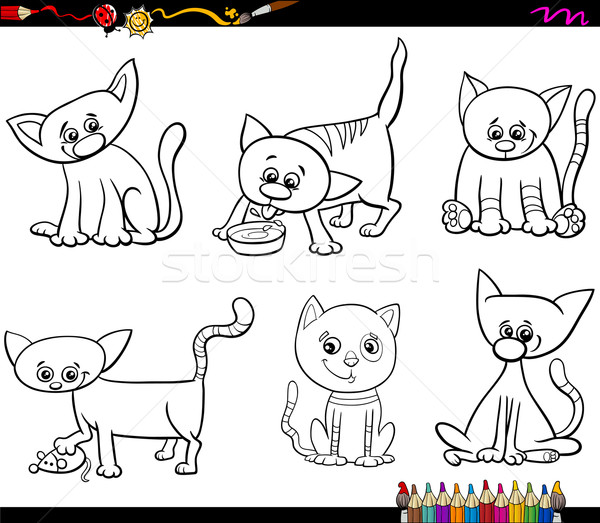 Stock photo: cats set cartoon coloring page