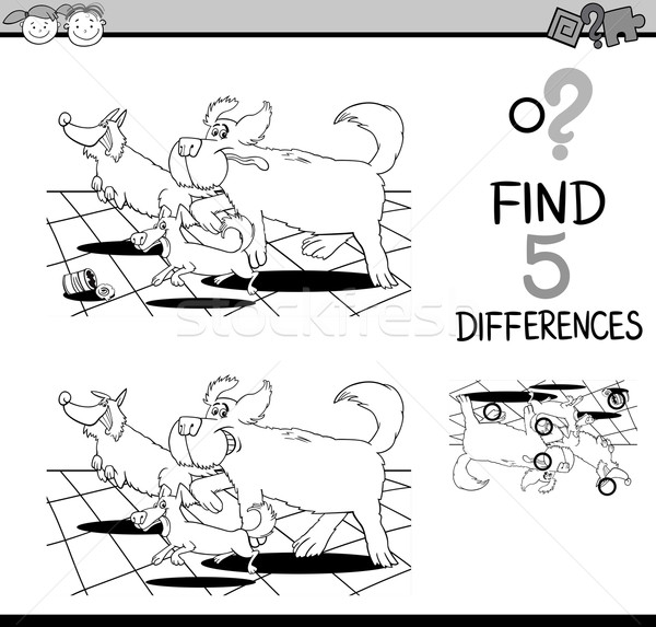 Foto stock: Diferenças · jogo · preto · e · branco · desenho · animado · ilustração