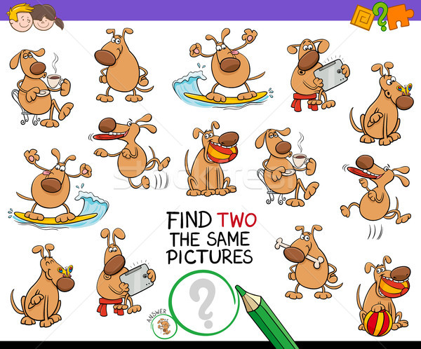 Vinden twee cartoon hond foto's spel Stockfoto © izakowski