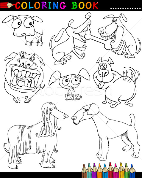 Rajz kutyák kifestőkönyv oldal illusztráció vicces Stock fotó © izakowski