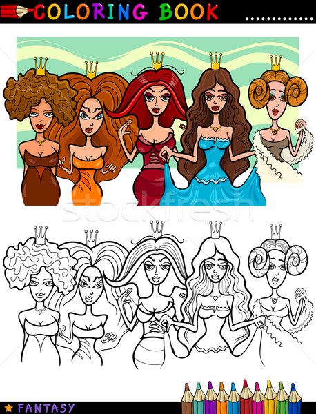 Fantasy Princesses or Queens for coloring Stock photo © izakowski