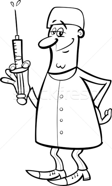 Lekarza chirurg czarno białe cartoon ilustracja mężczyzna Zdjęcia stock © izakowski