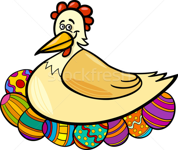 hen hatching easter eggs cartoon illustration Stock photo © izakowski