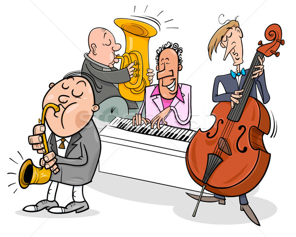 Foto stock: Músicos · jogar · jazz · música · desenho · animado