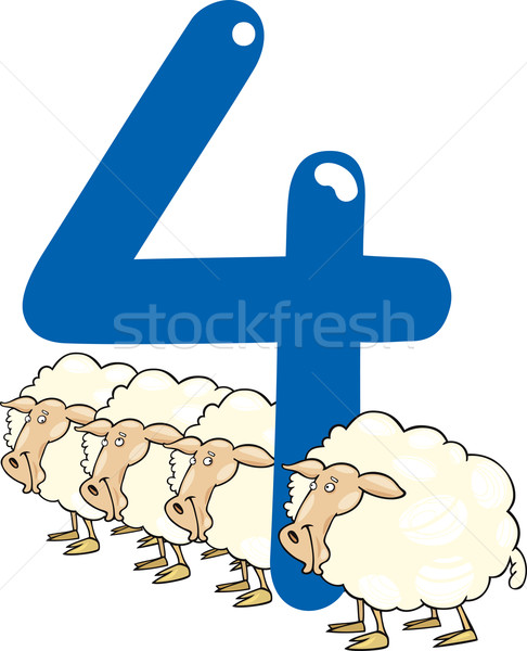 number four and 4 sheeps Stock photo © izakowski
