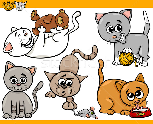 Fericit Pisici Desen Animat Ilustrare Set Pisoi
