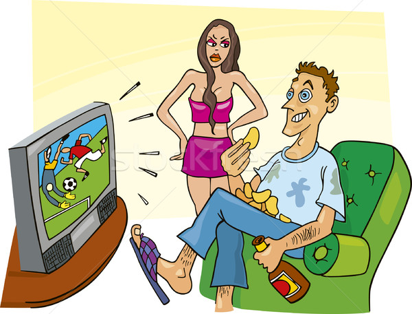 Sportu fan ilustracja oglądanie telewizji zły Zdjęcia stock © izakowski