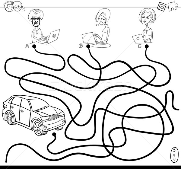 paths maze with people and car coloring book Stock photo © izakowski