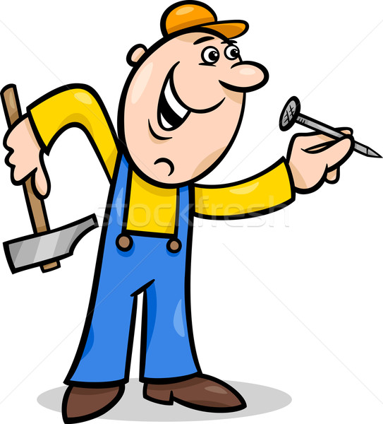 worker with nail cartoon illustration Stock photo © izakowski