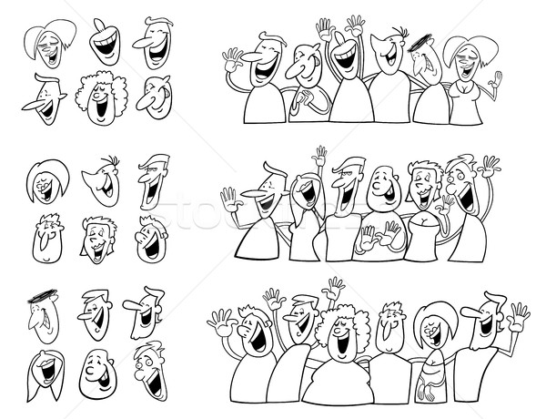 Schwarz weiß glückliche Menschen Set Karikatur Illustration groß Stock foto © izakowski
