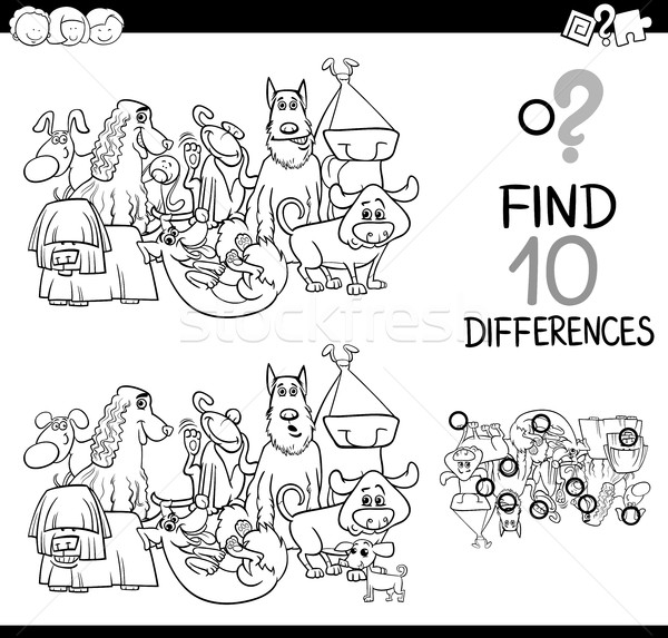 Foto stock: Diferenças · jogo · cães · preto · e · branco · desenho · animado · ilustração