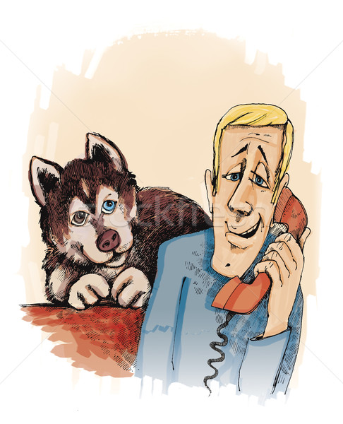 man calling and husky dog Stock photo © izakowski