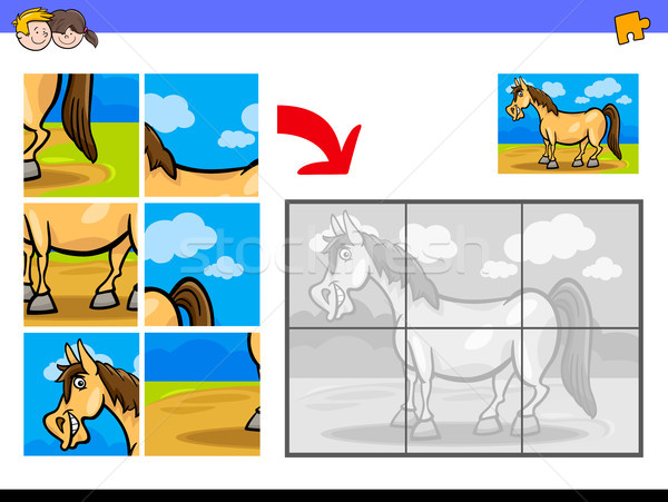 jigsaw puzzles with pony farm animal character Stock photo © izakowski