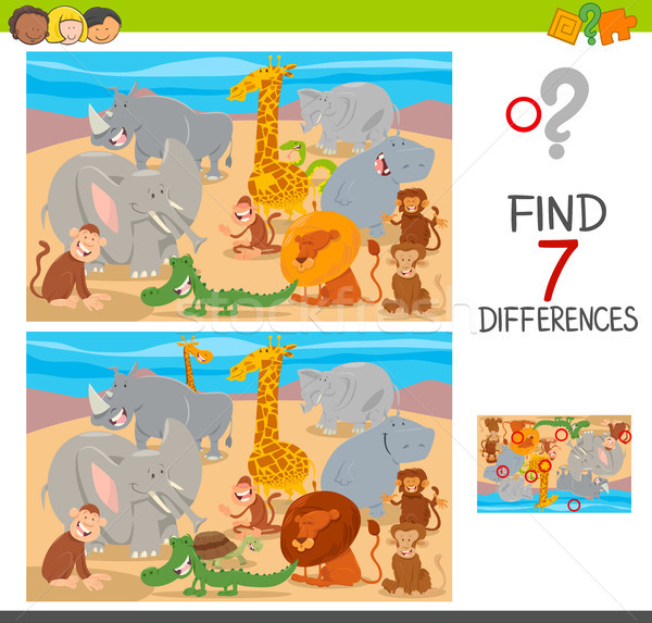 find differences game with wild animal characters Stock photo © izakowski
