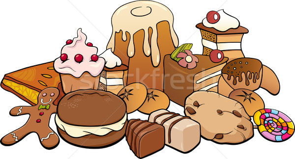 Dulciuri grup desen animat ilustrare alimente dulce ca Imagine de stoc © izakowski