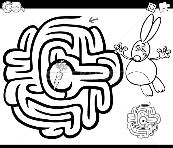 Labirintus nyúl oldal feketefehér rajz illusztráció Stock fotó © izakowski