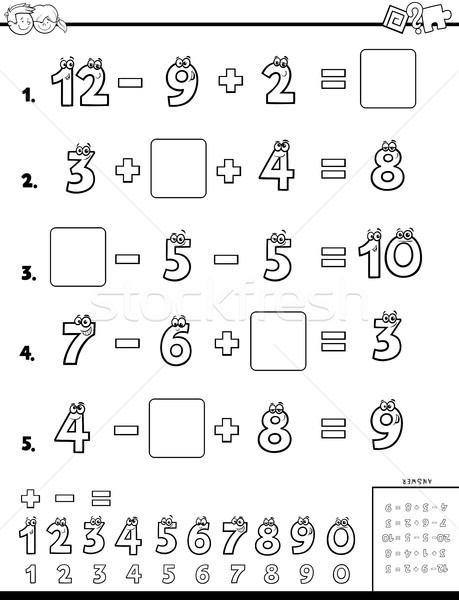 Berechnung pädagogisch Aufgabe Kinder schwarz weiß Karikatur Stock foto © izakowski