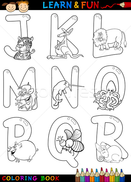 Stock photo: Cartoon Alphabet with Animals for coloring