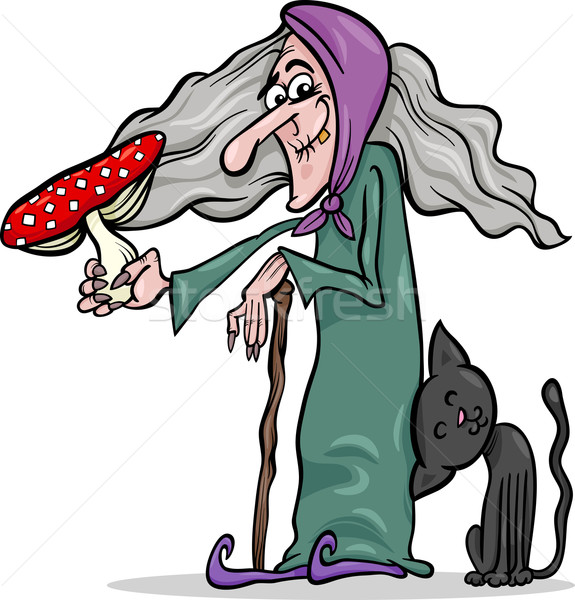 witch with mushroom cartoon illustration Stock photo © izakowski
