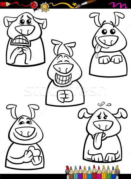 dog emotion set cartoon coloring book Stock photo © izakowski