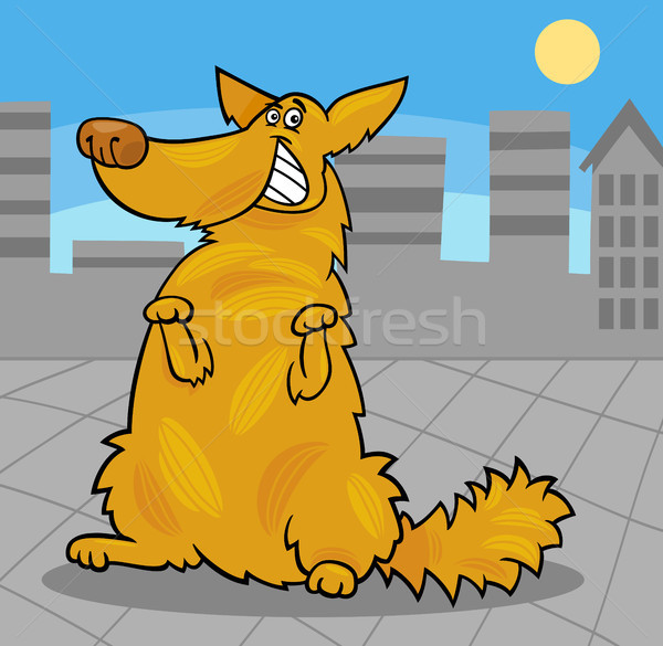 Foto stock: Feliz · amarelo · desgrenhado · em · pé · cão · desenho · animado