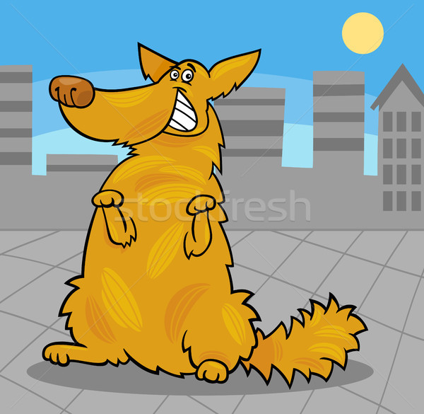Feliz amarelo desgrenhado em pé cão desenho animado Foto stock © izakowski