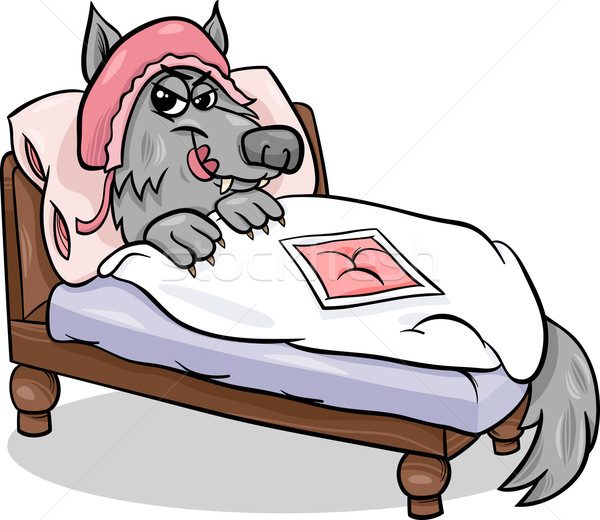 bad wolf in bed cartoon illustration Stock photo © izakowski