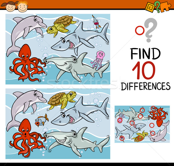 Stock foto: Erkenntnis · Unterschiede · Spiel · Karikatur · Illustration · pädagogisch