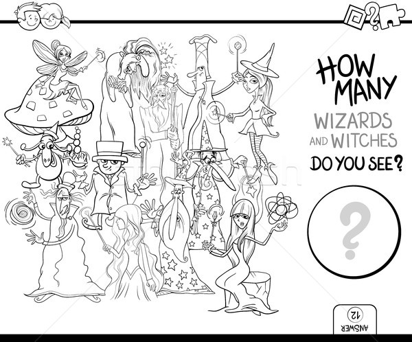 counting wizards coloring page activity Stock photo © izakowski