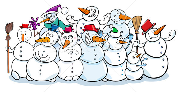 happy snowmen group cartoon illustration Stock photo © izakowski