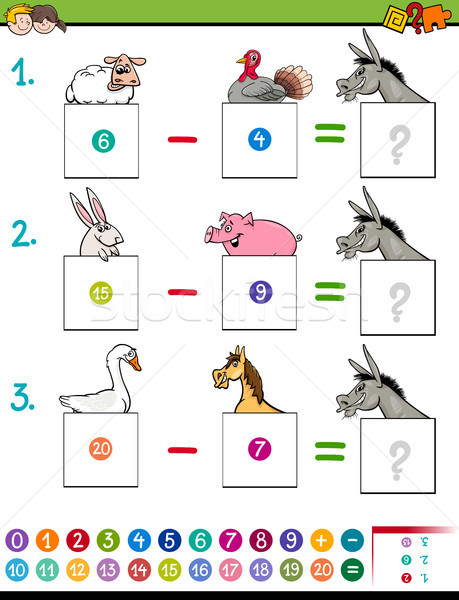 maths subtraction game with farm animals Stock photo © izakowski