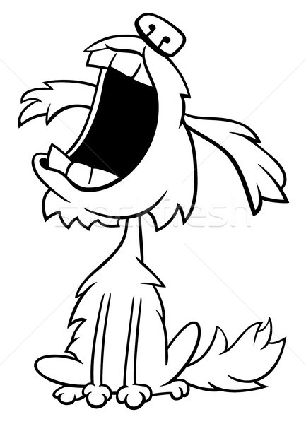 Stock photo: barking or howling shaggy dog cartoon coloring book