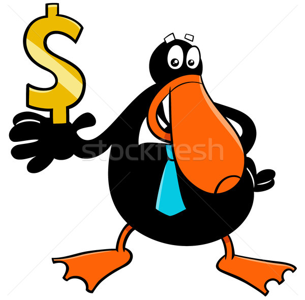 Ente Geschäftsmann Zeichentrickfigur Dollarzeichen Karikatur Illustration Stock foto © izakowski