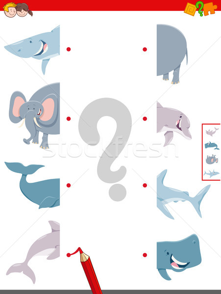 join halves of animals pictures activity game Stock photo © izakowski