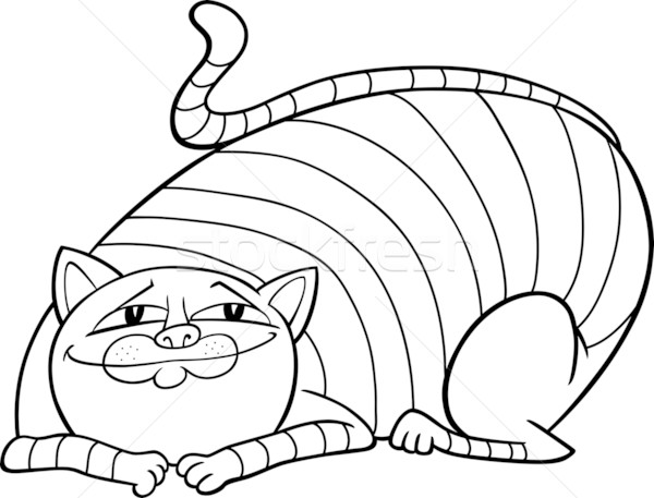 tabby fat cat cartoon for coloring Stock photo © izakowski