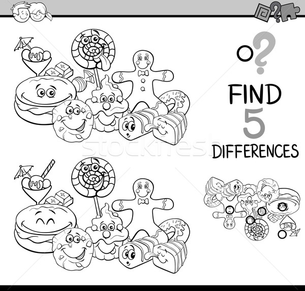 Différences jeu livre de coloriage blanc noir cartoon illustration [[stock_photo]] © izakowski