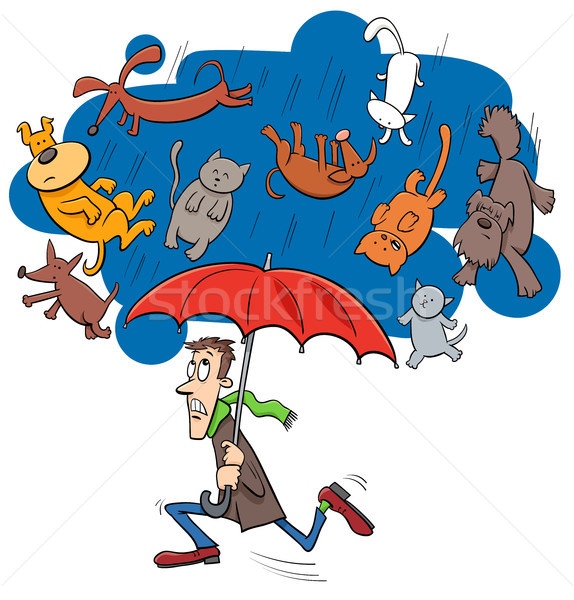saying raining cats and dogs cartoon illustration Stock photo © izakowski