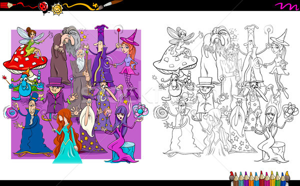 wizard characters group coloring book Stock photo © izakowski